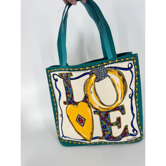 Brighton Handbags - Brighton Tote Bag Women OS Teal Love Jewel Graphic Canvas Shoulder Bag